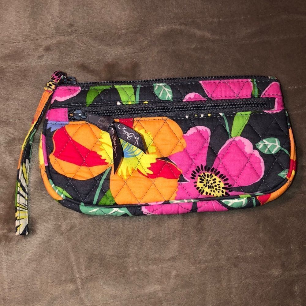 Vera Bradley Quilted Floral Gray Pink Green Orange Wristlet Wallet Jazzy Blooms